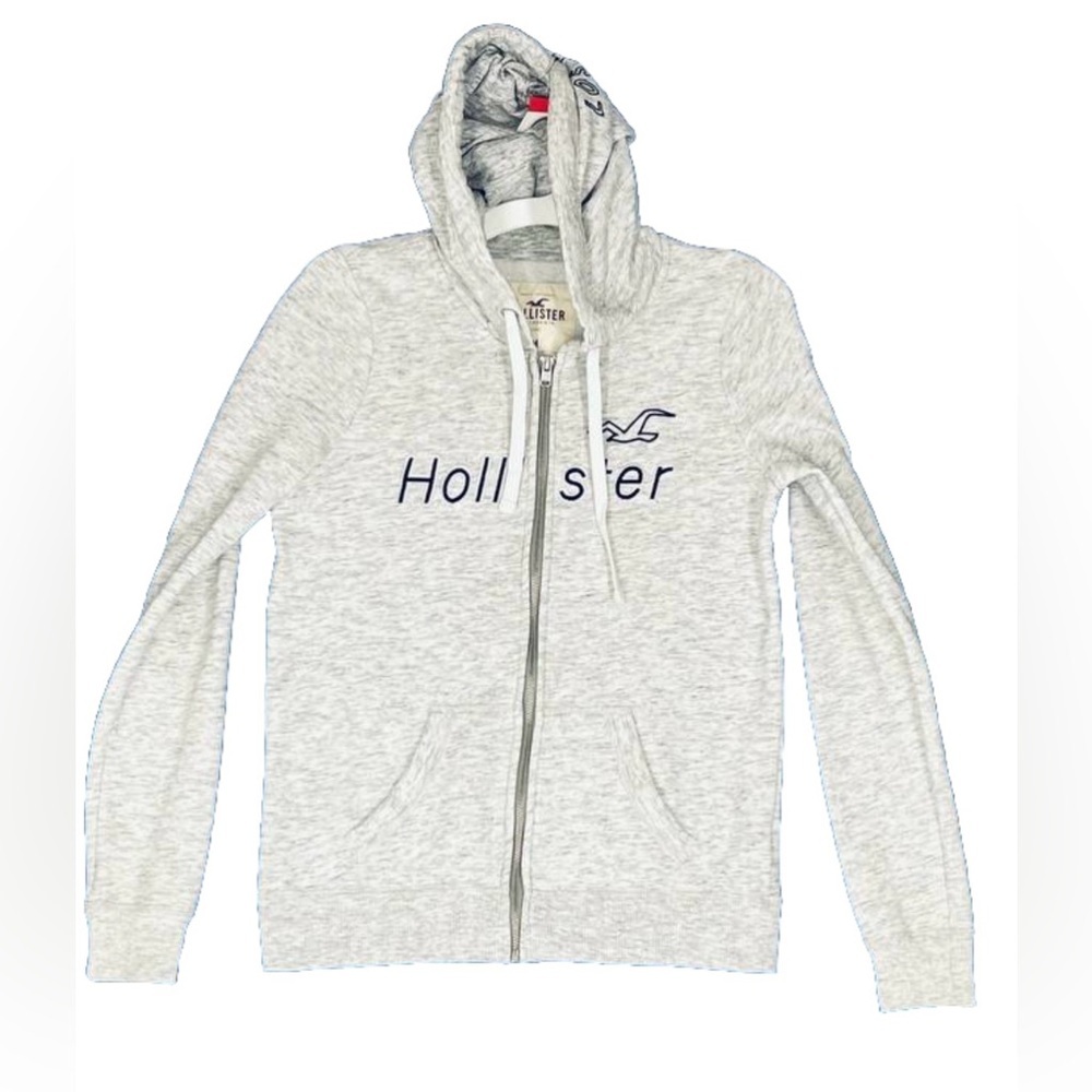 Hollister Hoodie Womens Med Gray Zip Up Logo Cotton Blend Sweatshirt VTG 90s Y2K